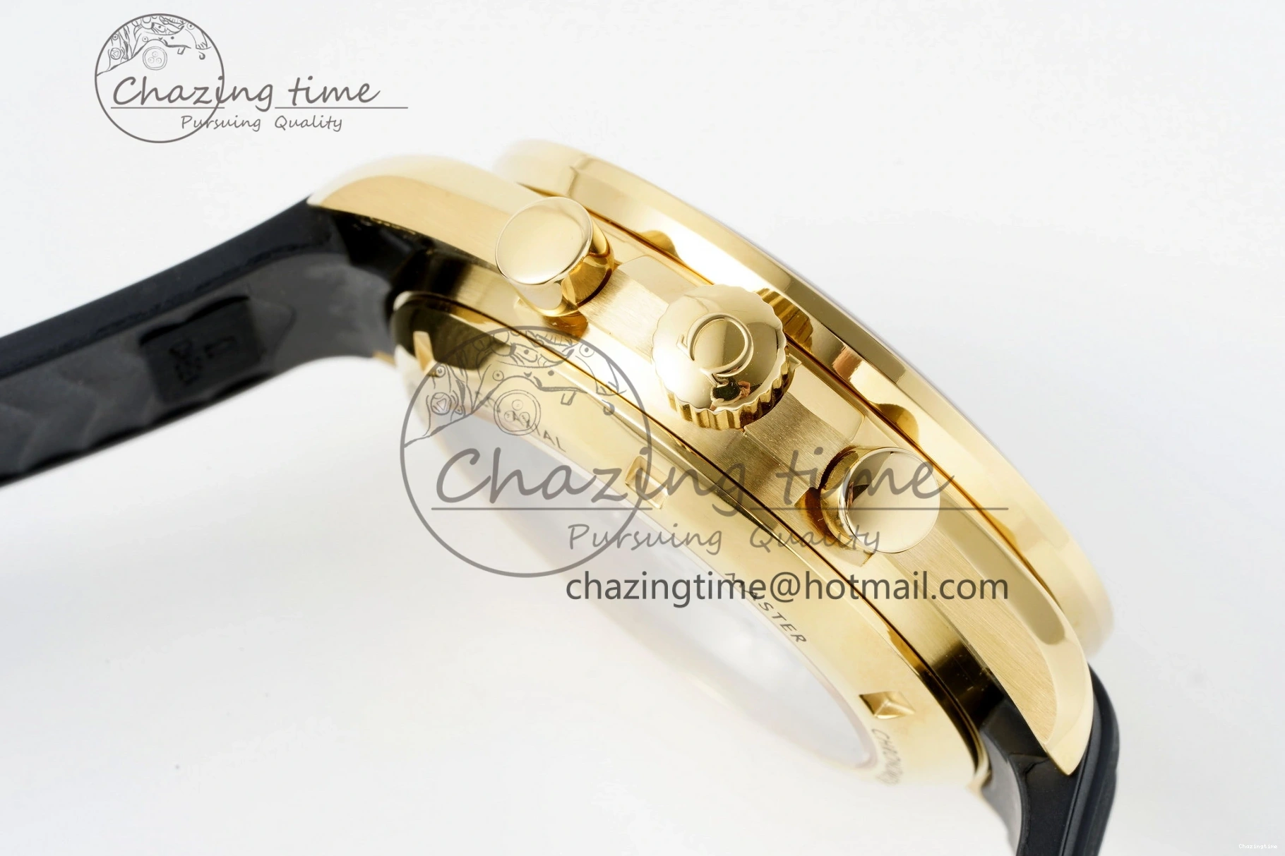 0327 TimelessDesign Speedmaster Moonwatch in Moonshine Gold YG RMF Best Edition YG Dial on Black Rubber Strap Manual Chrono 7834